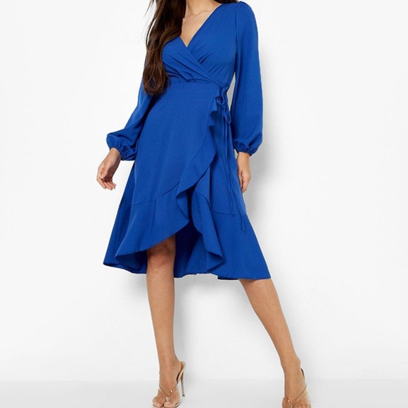 Luxology • Ruffle Faux Wrap Midi Dress - Picture 1 of 8